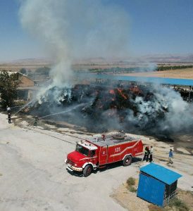 اطفای حریق گسترده در دامداری هلال احمر با کمک آتش‌نشانان مجتمع فولادخراسان