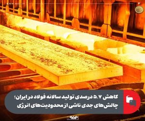 کاهش ۵.۷ درصدی تولید سالانه فولاد در ایران ؛ چالش‌ های جدی ناشی از محدودیت‌ های انرژی