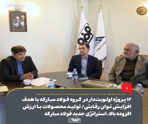 ۱۲ پروژه اولویت‌ دار در گروه فولاد مباركه با هدف افزایش توان رقابتی/ تولید محصولات با ارزش افزوده بالا، استراتژی جدید فولاد مباركه